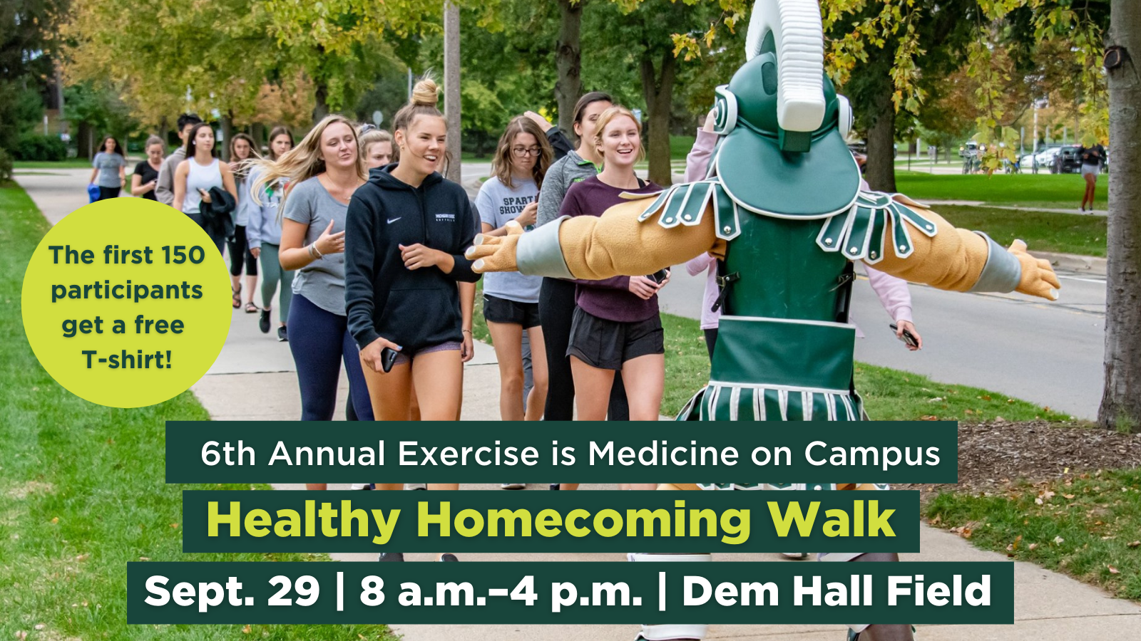 Students and Sparty participating in the Healthy Homecoming Walk